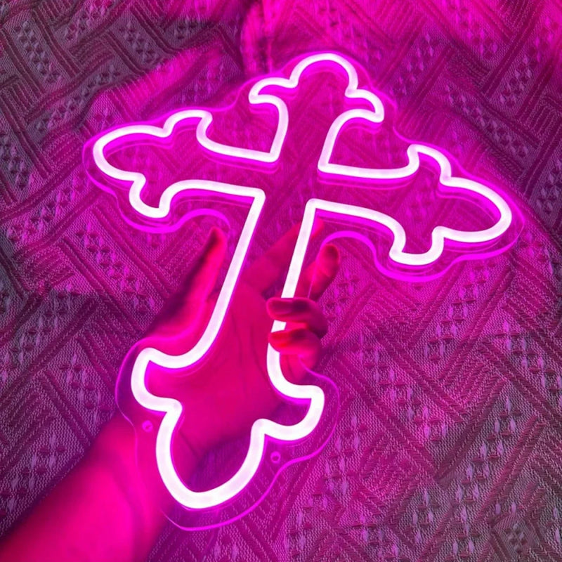 USB-Powered LED Neon Cross Sign